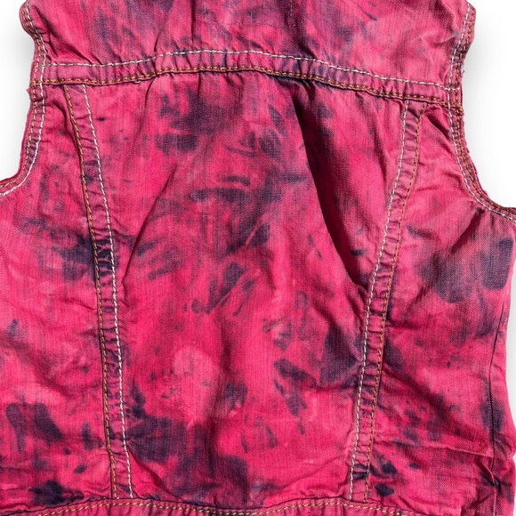 Pink Tie Dye Distressed Denim Vest - Picture 8 of 14